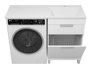 Напольная тумба под раковину Brevita Enfida 60см под стиральную машину с бельевой корзиной бежевый